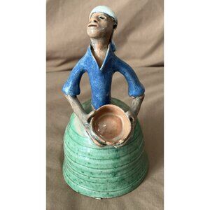 Bell Pottery figurine in the style of Antigua Pottery Woman with Bowl 6 1/4”